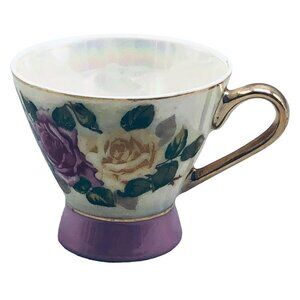 tea cup marble shine floral pink white gold trim 3x2.5" porcelain mini READ